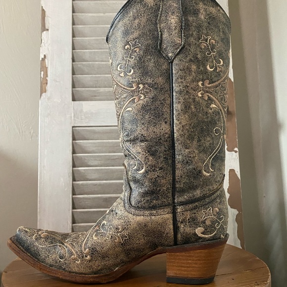 Circle G by Corral Women’s Chocolate Crackle with Bone Fancy Embroidery Snip Toe - Picture 13 of 15